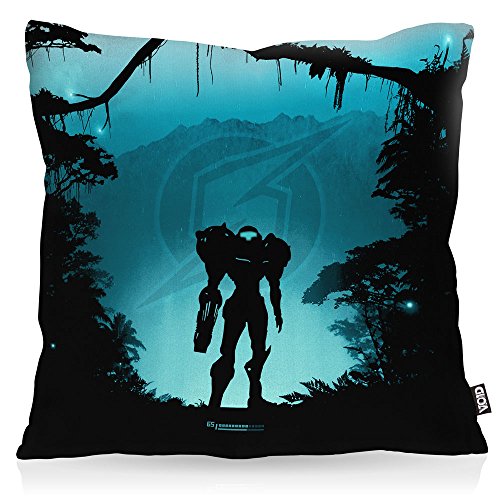 VOID Heroic Samus Kissenbezug Kissenhülle Outdoor Indoor Nerd Gamer NES SNES Switch, Kissen Größe:40 x 40 cm von VOID