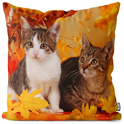 VOID Katzen Herbst Kissenbezug Kissenhülle Sofakissen Kissen Deko Outdoor-Kissen Dekokissen, Kissen Größe:40 x 40 cm von VOID