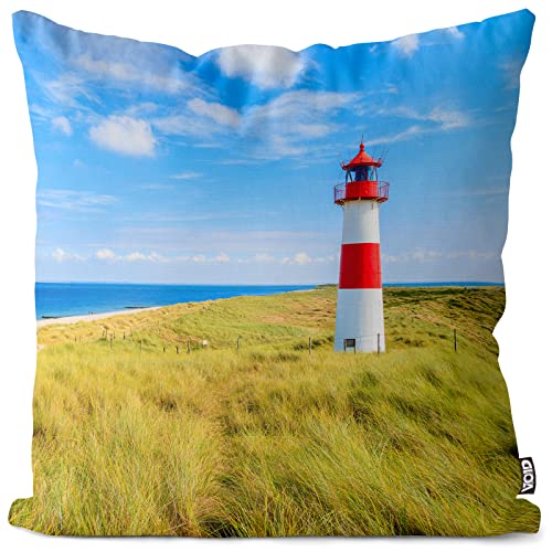 VOID Leuchtturm Meer Polyester Kissenbezug Kissenhülle Outdoor Indoor Nordsee, Kissen Größe:40 x 40 cm von VOID