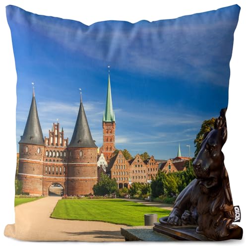 VOID Lübecker Holstentor Kissenbezug Kissenhülle Deko Polyester Dekoration Garten Dekokissen, Kissen Größe:40 x 40 cm von VOID