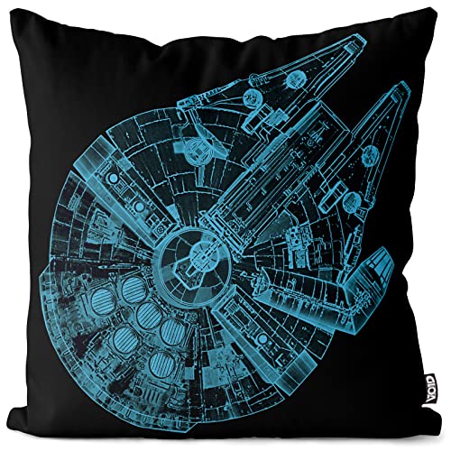 VOID Millennium Falcon Top View Kissenbezug Kissenhülle Polyester wasserfest Outdoor Indoor falkon rasender Falke, Kissen Größe:40 x 40 cm von VOID