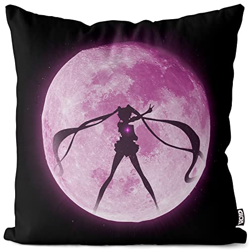 VOID Mondzauber Kissenbezug Kissenhülle Polyester wasserfest Outdoor Indoor Sailor mondstein Moon Luna Bunny Mars Anime, Kissen Größe:60 x 60 cm, Kissen Farbe:Schwarz von VOID