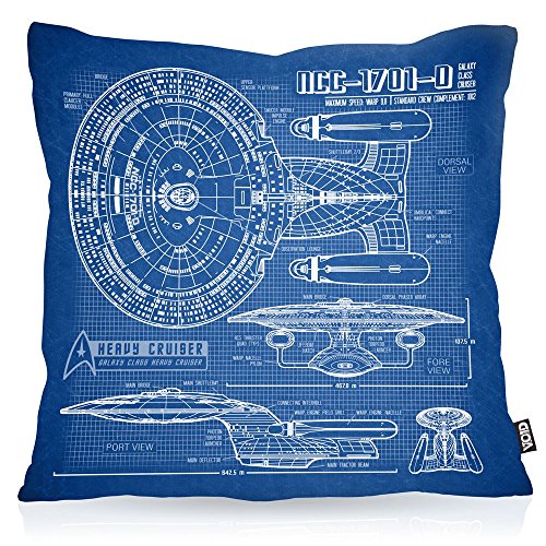 VOID NCC-1701-D Blaupause Kissenbezug Kissenhülle Outdoor Indoor Trek Trekkie Star, Kissen Größe:60 x 60 cm von VOID