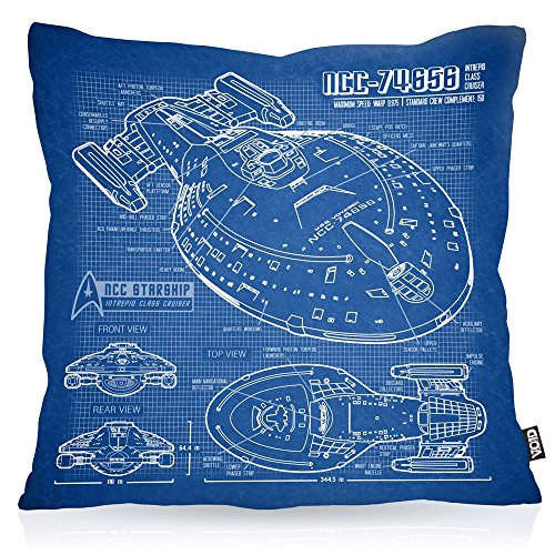 VOID NCC-74656 Voyager Kissenbezug Kissenhülle Outdoor Indoor Trek Trekkie Blaupause, Kissen Größe:60 x 60 cm von VOID