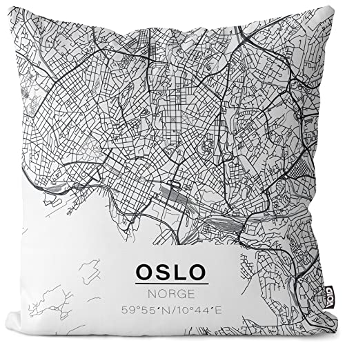 VOID Oslo Karte Kissenbezug Kissenhülle Sofakissen Kissen Deko Weihnachten Winter Weihnachtsdeko, Kissen Größe:60 x 60 cm von VOID