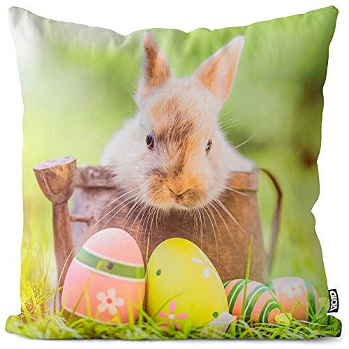 VOID Ostereier Hase Osterhase Kissenbezug 40x40 Kissenhülle Polyester Zierkissen Couchkissen Ostern Osterdeko Deko, Kissen Größe:40 x 40 cm von VOID