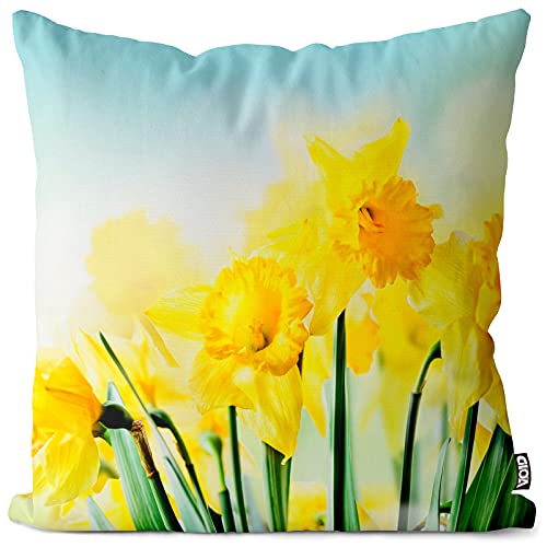 VOID Ostern Blume Narzisse Kissenbezug 40x40 Kissenhülle Polyester Zierkissen Couchkissen Ostern Osterdeko Deko, Kissen Größe:40 x 40 cm von VOID