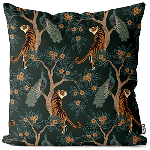 VOID Pfau und Tiger Kissenbezug Kissenhülle Sofakissen Kissen Deko Outdoor-Kissen Dekokissen, Kissen Größe:60 x 60 cm von VOID