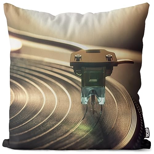 VOID Plattenspieler Retro Musik Vinyl Kissenbezug Kissenhülle Sofa Couch Wohnzimmer Dekoration wasserfest Outdoor Garten Kissen bezug deko, Kissen Größe:80 x 80 cm von VOID