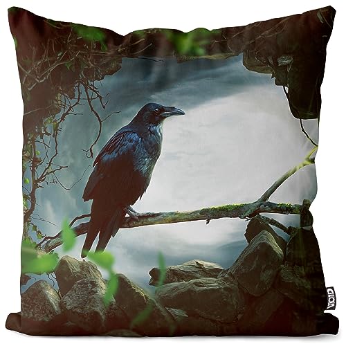 VOID Rabe Wald Nest Höhle Kissenbezug Kissenhülle Polyester Dekoration Outdoor Dekokissen, Kissen Größe:80 x 80 cm von VOID