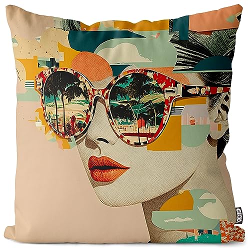 VOID Retro Frau Sonnenbrille Amerika Kissenbezug Kissenhülle Dekoration wasserfest Outdoor Garten Kissen bezug deko, Kissen Größe:40 x 40 cm von VOID