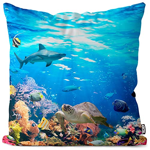 VOID Riff Meerestiere Fische Taucher Kissenbezug Kissenhülle Sofakissen Kissen Deko Outdoor-Kissen Dekokissen, Kissen Größe:40 x 40 cm von VOID