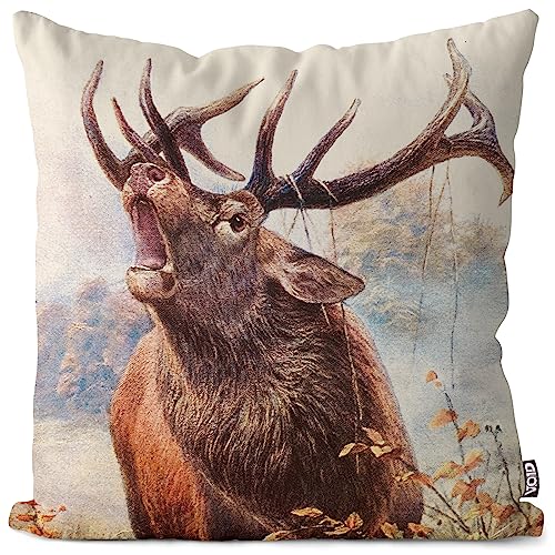 VOID Röhrender Hirsch Geweih Jagd Kissenbezug Kissenhülle Polyester Weihnachten Deko Winter Outdoor Dekoration, Kissen Größe:40 x 40 cm von VOID