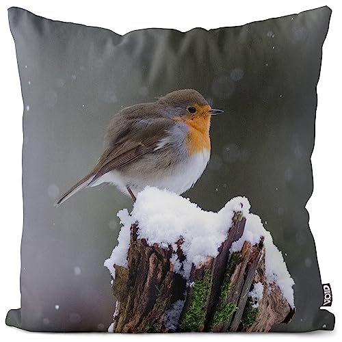 VOID Rotkehlchen Winter Vogel Kissenbezug Kissenhülle Polyester Weihnachten Deko Winter Outdoor Dekoration, Kissen Größe:50 x 50 cm von VOID