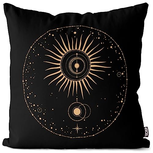 VOID Sonne Mond Sterne Gold Kissenbezug Kissenhülle Polyester wasserfest Outdoor Indoor, Kissen Größe:60 x 60 cm von VOID