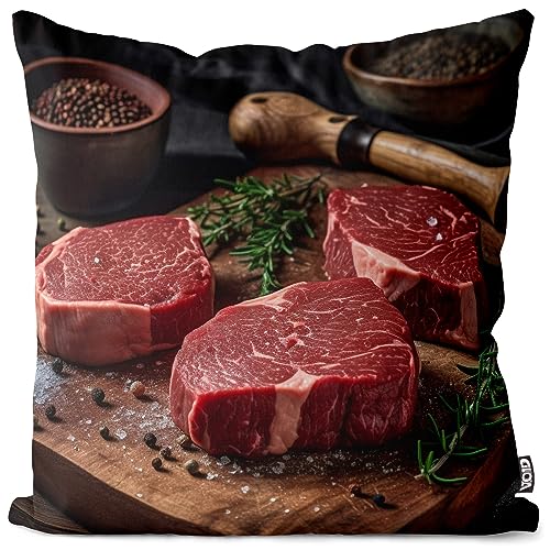 VOID Steak Grillen Raw Beef Kissenbezug Kissenhülle Sofa Couch Wohnzimmer Dekoration wasserfest Outdoor Garten Kissen bezug deko, Kissen Größe:40 x 40 cm von VOID