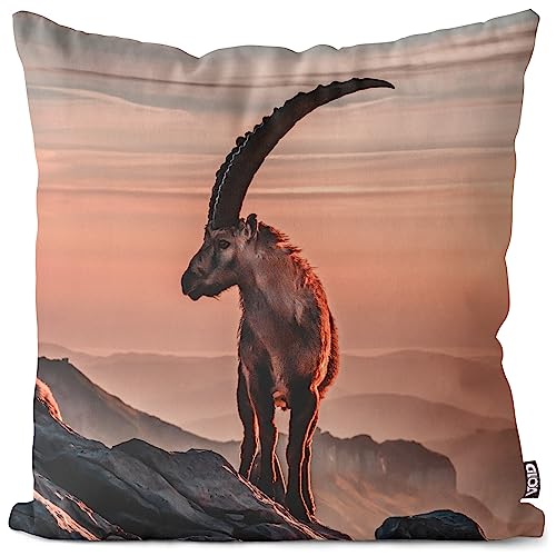 VOID Steinbock Alpen Bock Wandern Kissenbezug Kissenhülle Polyester Weihnachten Deko Winter Outdoor Dekoration, Kissen Größe:40 x 40 cm von VOID