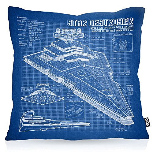 VOID Sternenzerstörer Kissenbezug Kissenhülle Outdoor Indoor Blaupause Raumschiff, Kissen Größe:40 x 40 cm von VOID