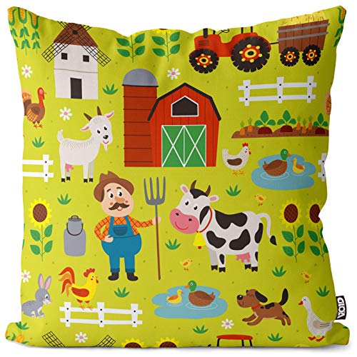 VOID Tierfarm Bauernhof Kissenbezug 40x40 Kissenhülle Polyester Zierkissen Couchkissen Ostern Osterdeko Deko, Kissen Größe:40 x 40 cm von VOID