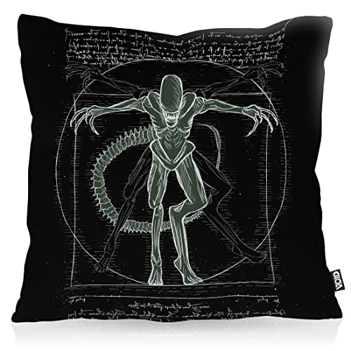 VOID Vitruvianischer Xenomorph Kissenbezug Kissenhülle Polyester wasserfest Outdoor Ripley Alien Monster, Kissen Größe:40 x 40 cm, Kissen Farbe:Schwarz von VOID