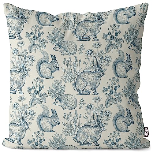 VOID Waldtiere Hase Blumen Igel Kissenbezug Kissenhülle Polyester wasserfest Ostern Deko-Kissen Outdoor, Kissen Größe:50 x 50 cm von VOID