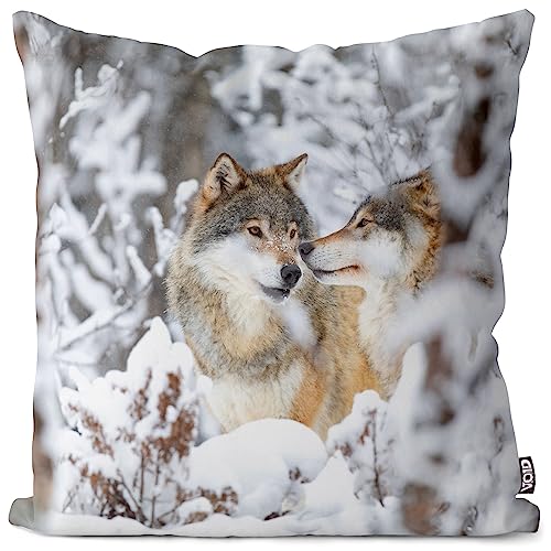 VOID Wolf Winter Wildtier Schnee Kissenbezug Kissenhülle Polyester Weihnachten Deko Winter Outdoor Dekoration, Kissen Größe:40 x 40 cm von VOID