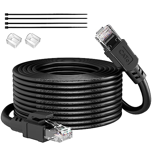 VOIETOLT Outdoor Cat 6 LAN Kabel 45meter, Außen Wasserdicht Direct Burial LLDPE UV Mantel - 24AWG 10Gbps Hochgeschwindigkeits Gigabit Ethernet Netzwerkkabel - CCA, UTP mit 40 Kabelbindern von VOIETOLT