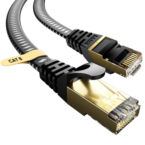 VOIETOLT Cat 8 Lan Kabel, Flaches 40Gbps/2000Mhz Netzwerkkabel Ethernet Kabel, S/FTP RJ45 Gigabit Geflecht Patchkabel (Braided, 2Meter) von VOIETOLT