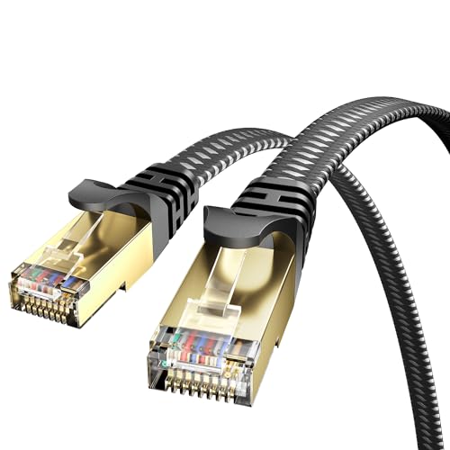 VOIETOLT Cat 8 Lan Kabel 4M, 40Gbps/2000Mhz Flaches Geflecht Netzwerkkabel Ethernet Kabel, S/FTP RJ45 Gigabit Patchkabel für PS4/5, für Modem, für Router von VOIETOLT