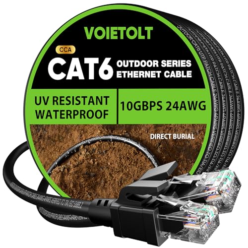 VOIETOLT Outdoor Cat 6 LAN Kabel 10meter, Außen Wasserdicht Direct Burial LLDPE UV Mantel - 24AWG 10Gbps Hochgeschwindigkeits Gigabit Ethernet Netzwerkkabel - CCA, UTP mit 20 Kabelbindern VOIETOLT Outdoor Cat 6 LAN Kabel 10meter, Außen Wasserdicht Direct Burial LLDPE UV Mantel - 24AWG 10Gbps Hochgeschwindigkeits Gigabit Ethernet Netzwerkkabel - CCA, UTP mit 20 Kabelbindern von VOIETOLT
