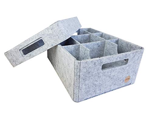 VOIGTdesign Aufbewahrungsbox Filz Regalkorb Filzbox Korb Box Allzweckbox mit Deckel (5 Größen) (Gr. S+ - mit zusätzlichem Gefache) von VOIGTdesign