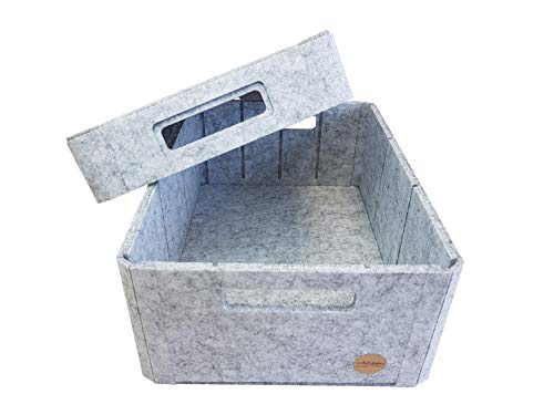 VOIGTdesign Aufbewahrungsbox Filz Regalkorb Filzbox Korb Box Allzweckbox mit Deckel (5 Größen) (Gr. S - 32x24x13cm) von VOIGTdesign