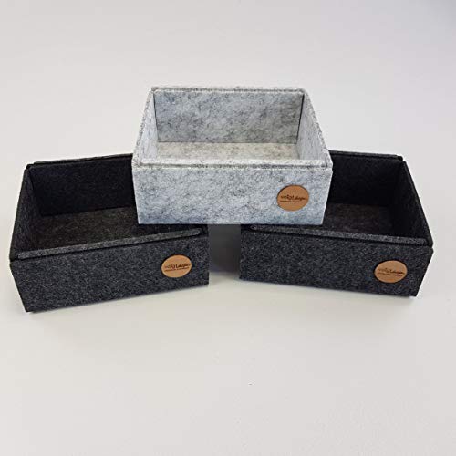 Box FILZ Aufbewahrung Ordnung Schubladenbox Regalbox Schrankbox Korb 6 Größen (G2H - 14,5x15x6cm, weißgrau meliert) von VOIGTdesign