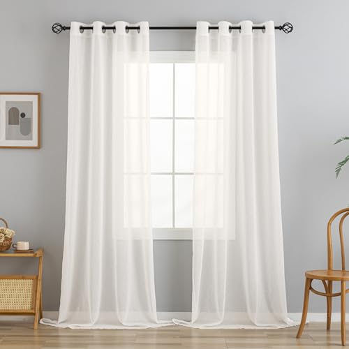 VOILYBIRD 2er Set Gardinen mit Ösen Transparent Voile Vorhänge für Schlafzimmer Wohnzimmer, 225 x 140 cm, Elfenbein von VOILYBIRD