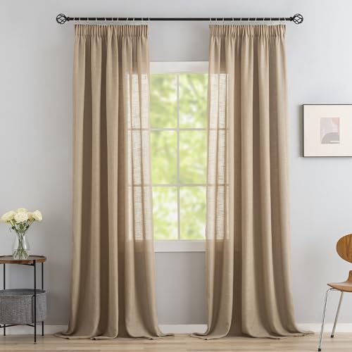 VOILYBIRD 2er Set Leinen Mischgewebe Vorhänge mit Kräuselband Leinenoptik Gardinen für Schlafzimmer Wohnzimmer (HxB 220 x 140 cm, Latte Braun) von VOILYBIRD
