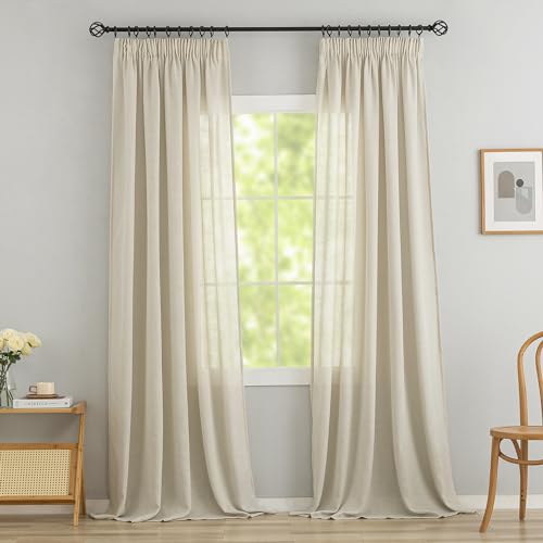 VOILYBIRD 2er Set Leinen Mischgewebe Vorhänge mit Kräuselband Leinenoptik Gardinen für Schlafzimmer Wohnzimmer (HxB 245 x 140 cm, Beige) von VOILYBIRD