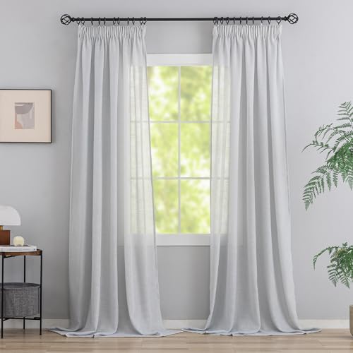 VOILYBIRD 2er Set Leinen Mischgewebe Vorhänge mit Kräuselband Leinenoptik Gardinen für Schlafzimmer Wohnzimmer (HxB 245 x 140 cm, Hellgrau) von VOILYBIRD