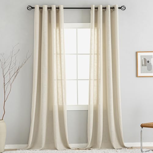 VOILYBIRD Natürliche Leinenstruktur Vorhänge mit Ösen Leinen Gardinen für Fenster Wohnzimmer (Beige, HxB 220x140 cm, 2 Stück) von VOILYBIRD