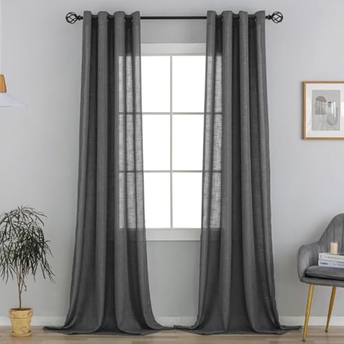 VOILYBIRD Natürliche Leinenstruktur Vorhänge mit Ösen Leinen Gardinen für Schlafzimmer 2er Set (HxB 220x140 cm, Dunkelgrau) von VOILYBIRD