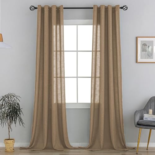 VOILYBIRD Natürliche Leinenstruktur Vorhänge mit Ösen Leinen Gardinen für Schlafzimmer 2er Set (HxB 220x140 cm, Latte Braun) von VOILYBIRD