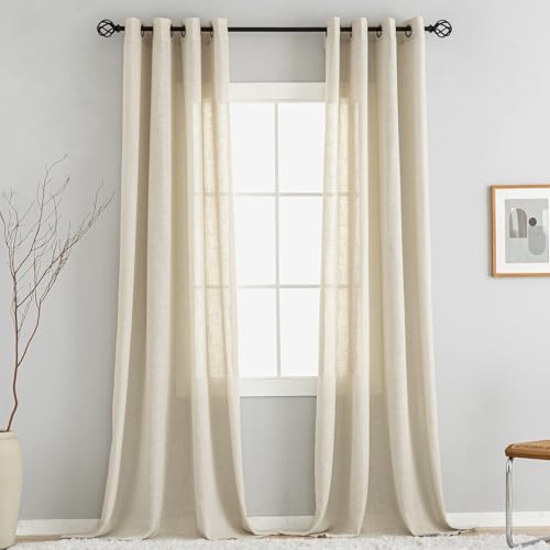 VOILYBIRD Natürliche Leinenstruktur Vorhänge mit Ösen Leinen Gardinen für Wohnzimmer (Beige, HxB 260x140 cm, 2 Stück) von VOILYBIRD