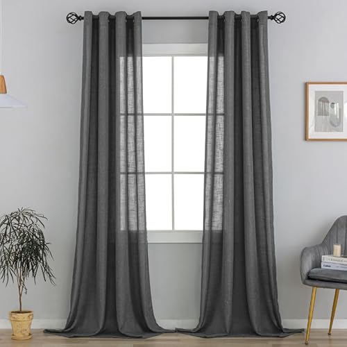VOILYBIRD Natürliche Leinenstruktur Vorhänge mit Ösen Leinen Gardinen für Wohnzimmer 2er Set (HxB 245x140 cm, Dunkelgrau) von VOILYBIRD