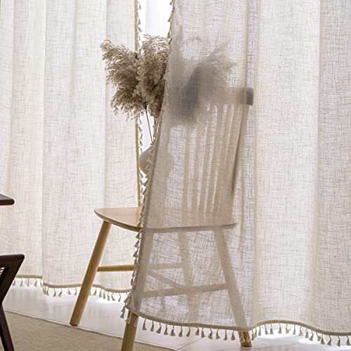 VOILYBIRD Natürliches Leinen-Mischgewebe, Bauernhaus-Vorhänge, Wohnzimmer, Boho-Vorhänge und Vorhänge, Landhausstil, B40 x L96, Natur, 2 Paneele Set von VOILYBIRD