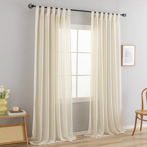 VOILYBIRD Vorhang Schlaufenschal Gardine 2er Set für Wohnzimmer Leinen-mischgewebe (Creme, H220 x B140 cm) von VOILYBIRD