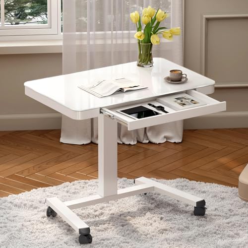 Beistelltisch C Form Höhenverstellbar mit Rollen Mobiler Stehtisch, Betttisch Beistelltisch Sofatisch 360° Rotierend, für Schlafzimmer Wohnzimmer Büro von VOLDAX