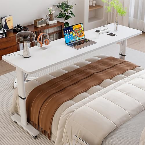 Beistelltisch mit Rollen Betttisch Beistelltisch Sofatisch Über-Betttisch, Höhenverstellbar 68-103cm für Arbeit Lesen Essen Schlafzimmer Sofa(50cm/19.7in) von VOLDAX