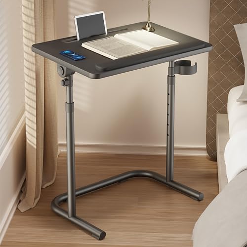 Beistelltisch mit Rollen Pflegetisch Höhenverstellbar Betttisch Klappbarer Laptoptisch, 59-75cm Gestell aus Metall Sofatisch für Wohnzimmer Schlafzimmer(Black) von VOLDAX
