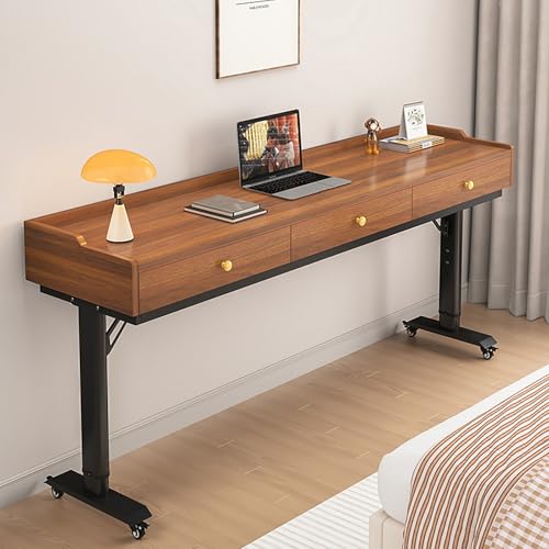 Beistelltisch mit Rollen Pflegetisch Höhenverstellbar Betttisch aus Holz, Laptoptisch Drehbare Überbetttisch Sofatisch für Wohnzimmer Schlafzimmer(Brown) von VOLDAX