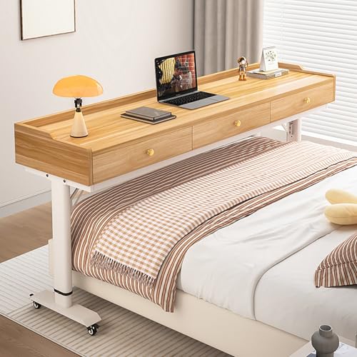 Beistelltisch mit Rollen Pflegetisch Höhenverstellbar Betttisch aus Holz, Laptoptisch Drehbare Überbetttisch Sofatisch für Wohnzimmer Schlafzimmer(Yellow-B) von VOLDAX