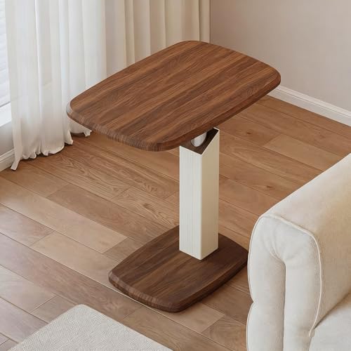 Computertisch Höhenverstellbar mit Rollen Betttisch Beistelltisch Sofatisch, 360° Drehbar Pneumatisch Stehpult für Sofa Bett Wohnzimme(White-A) von VOLDAX